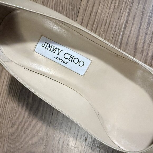 Jimmy Choo Nude Patent Leather Pointed Toe Pumps - Picture 12 of 16